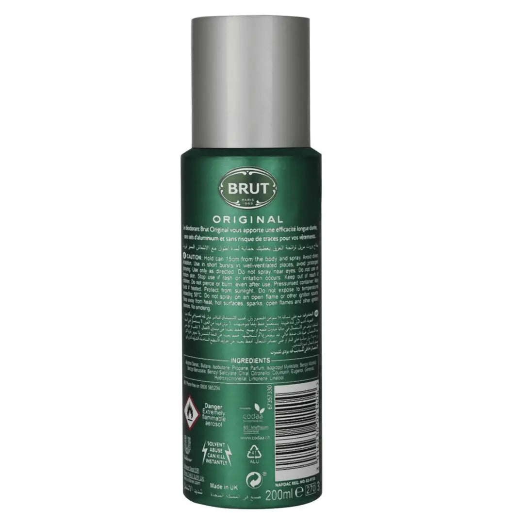 BRUT Déodorant Homme Spray Efficacité Longue Durée - 200 ml BRUT