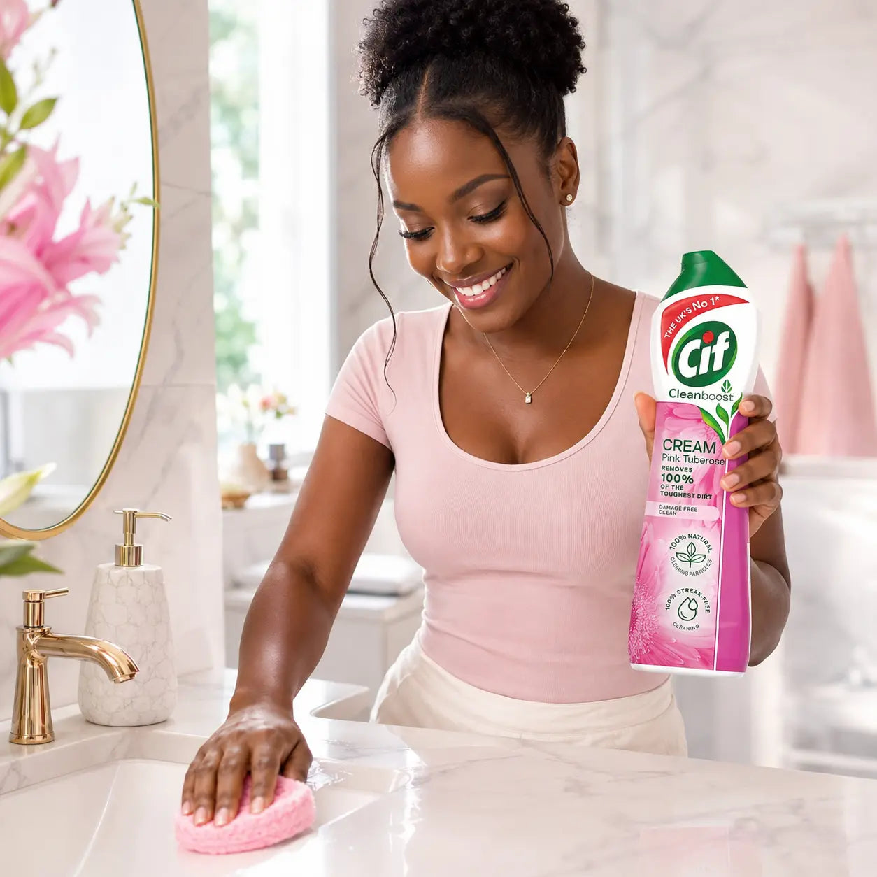 Crème nettoyante abrasive Cif Cleanboost Pink Tuberose — 500 ml