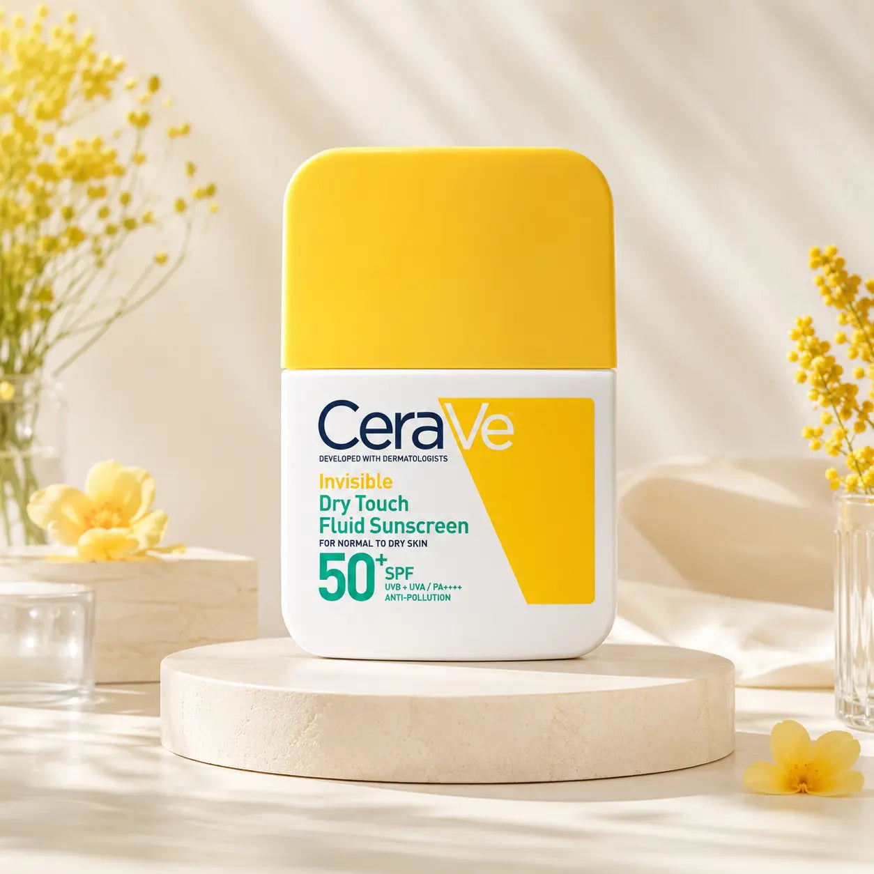 Fluide Solaire Visage CeraVe Invisible Dry Touch SPF50+ Peau Sèche — 50 ml
