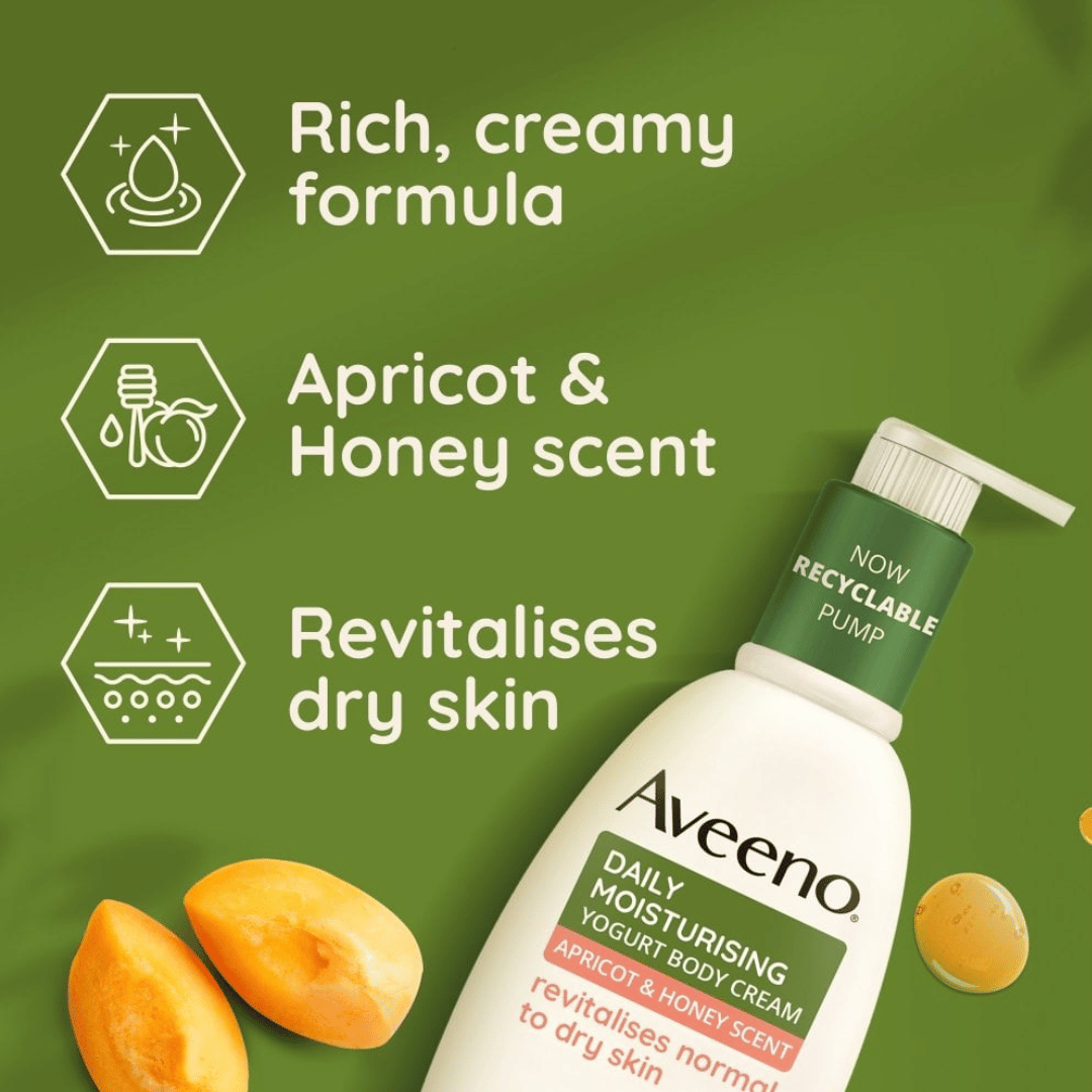 AVEENO Crème Corporelle Hydratante Quotidienne au Yaourt Parfum Abricot & Miel 300ml AVEENO