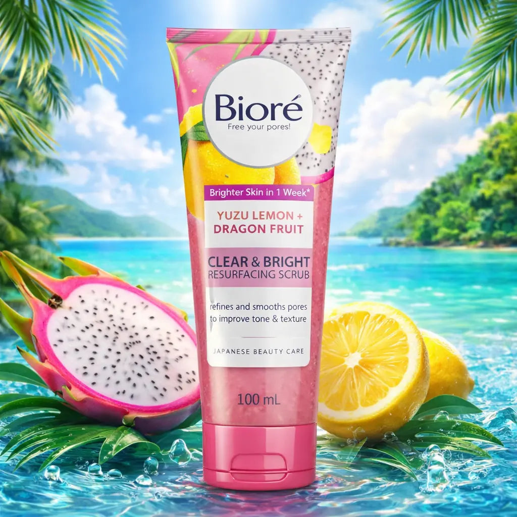 Bioré Clear &amp; Bright Resurfacing Scrub – Yuzu Lemon &amp; Fruit du Dragon (100 ml) BIORE