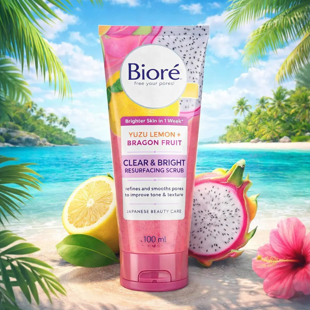 Bioré Clear &amp; Bright Resurfacing Scrub – Yuzu Lemon &amp; Fruit du Dragon (100 ml) BIORE