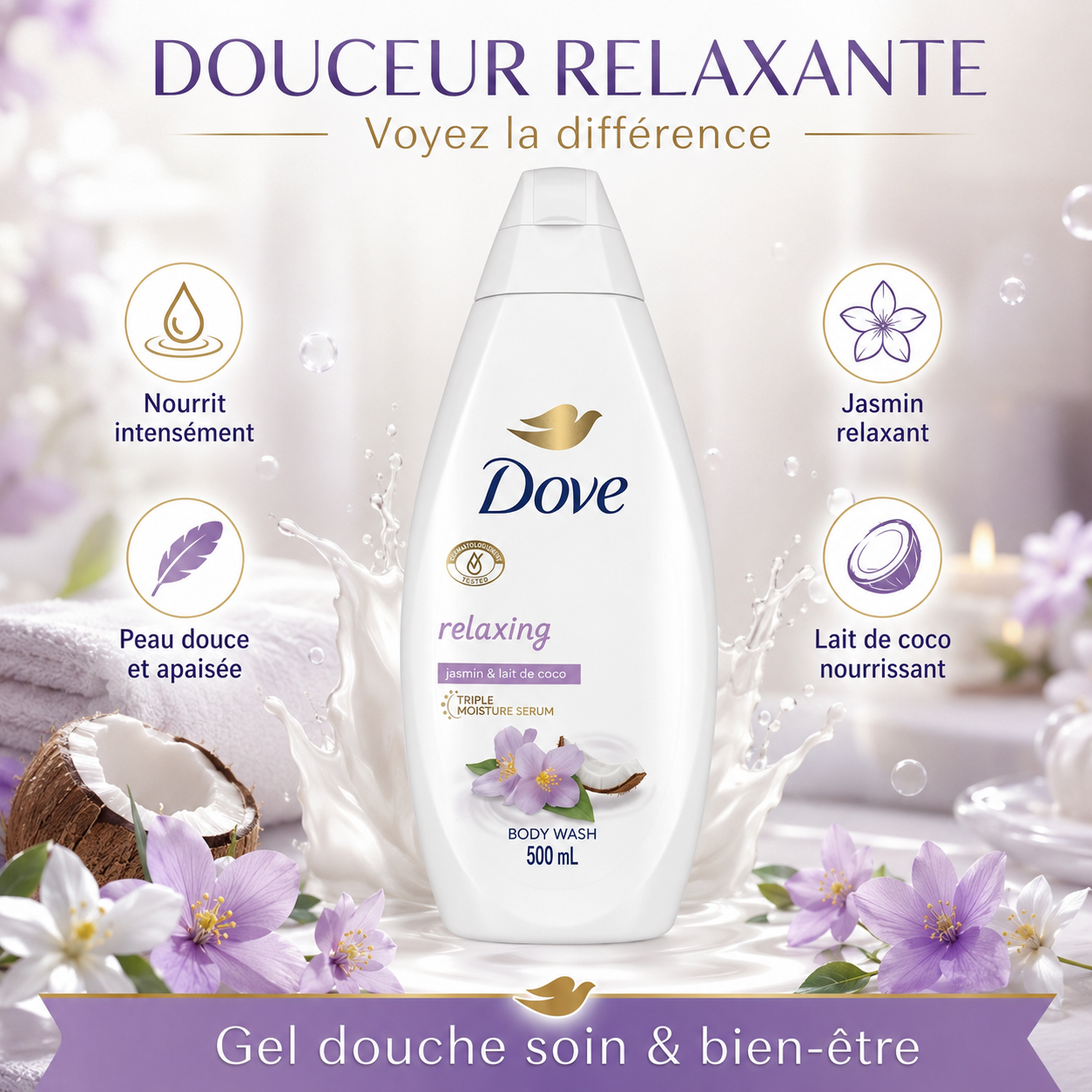Gel Douche Hydratant Dove Coconut Milk & Jasmine Petals — 500 ml