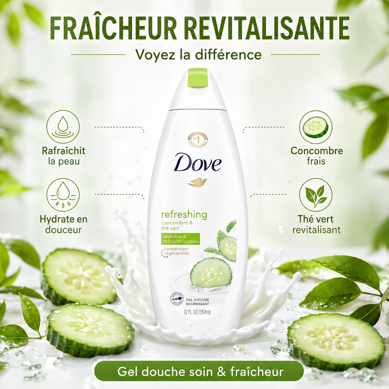 Gel douche Dove Refreshing concombre et thé vert — 750 ml