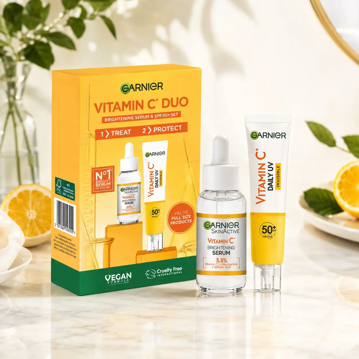 Coffret Garnier Vitamin C Duo — Sérum Éclat 3,5 % & Fluide UV SPF50+