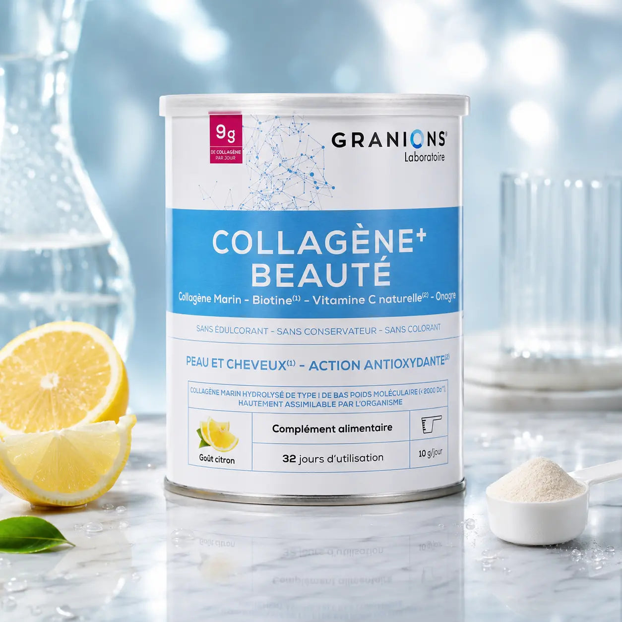 Complément Collagène+ Beauté Granions Peau & Cheveux — Goût Citron, 320 g