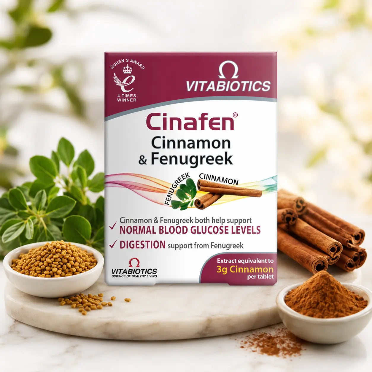 Complément Glycémie Vitabiotics Cinafen Cannelle & Fenugrec — 60 comprimés