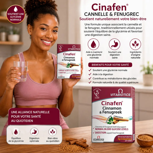 Complément Glycémie Vitabiotics Cinafen Cannelle & Fenugrec — 60 comprimés