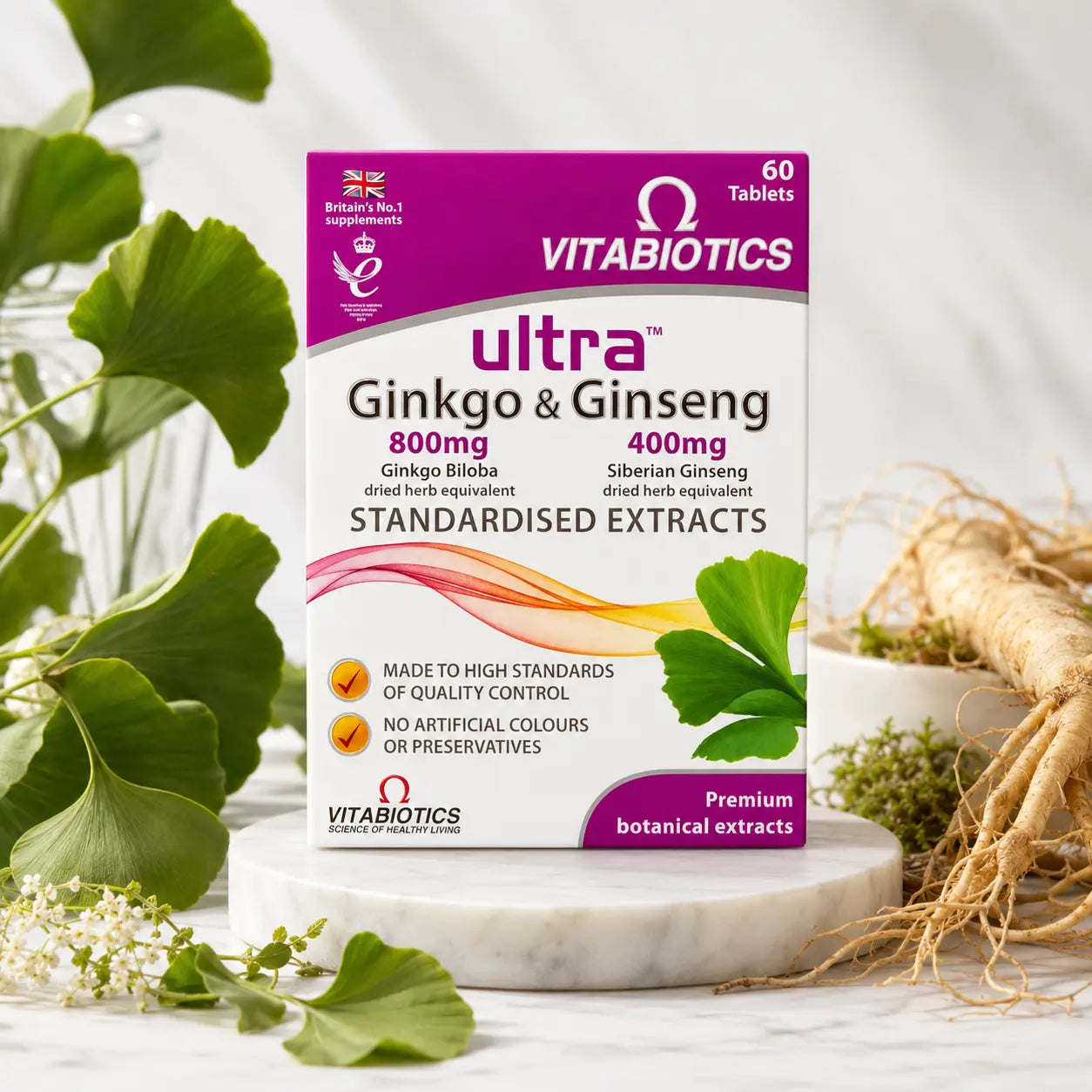 Complément mémoire Vitabiotics Ultra Ginkgo & Ginseng — 60 comprimés