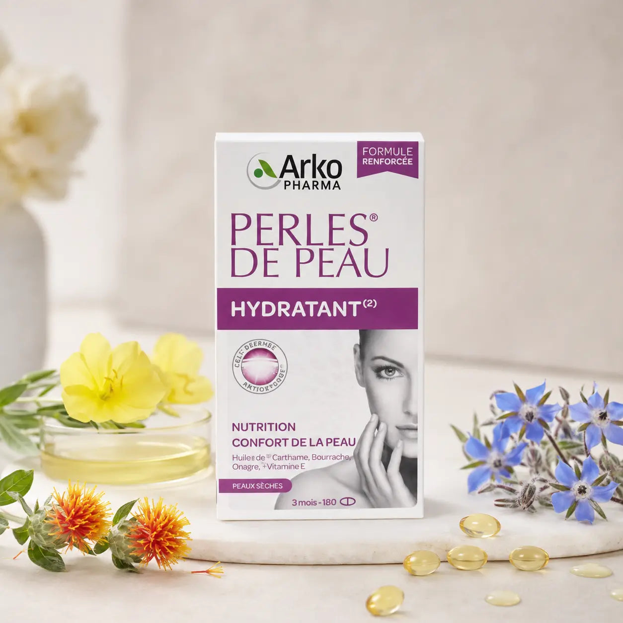 Complément peaux sèches Arkopharma Perles de Peau hydratant — 180 capsules