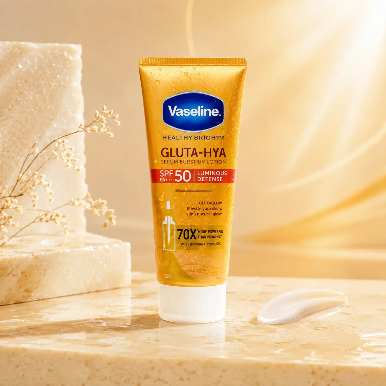 Crème Solaire Sérum Vaseline Gluta-Hya Radiance Defense SPF50 — Visage & Corps 200ML