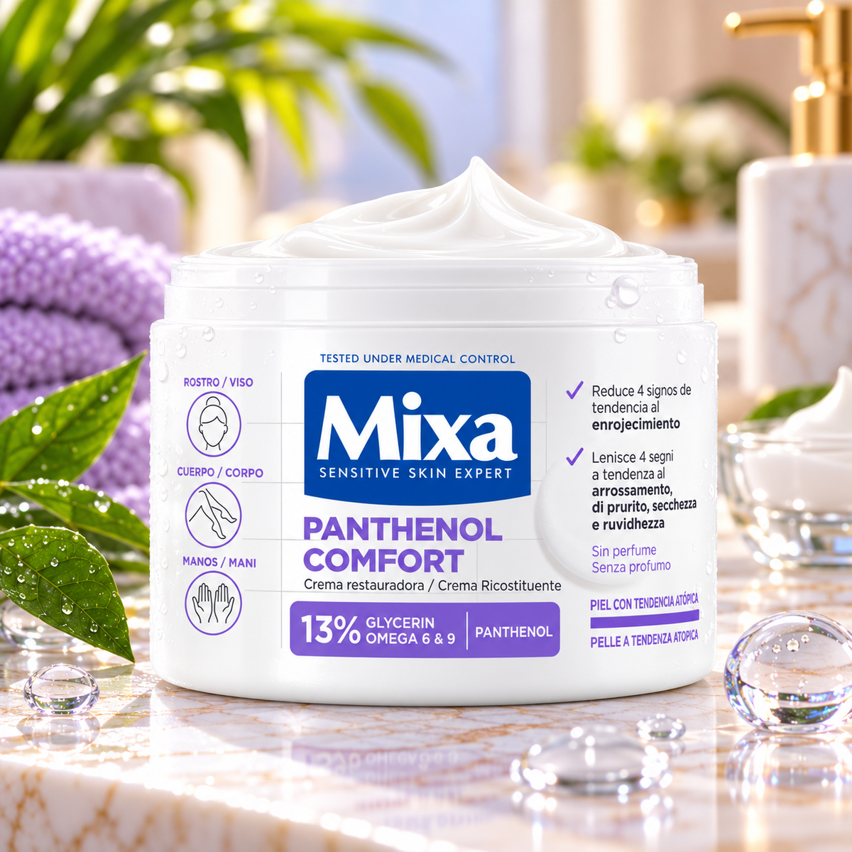 Crème Apaisante Confort Mixa Panthénol — Glycérine & Oméga 6-9 — 400 ml