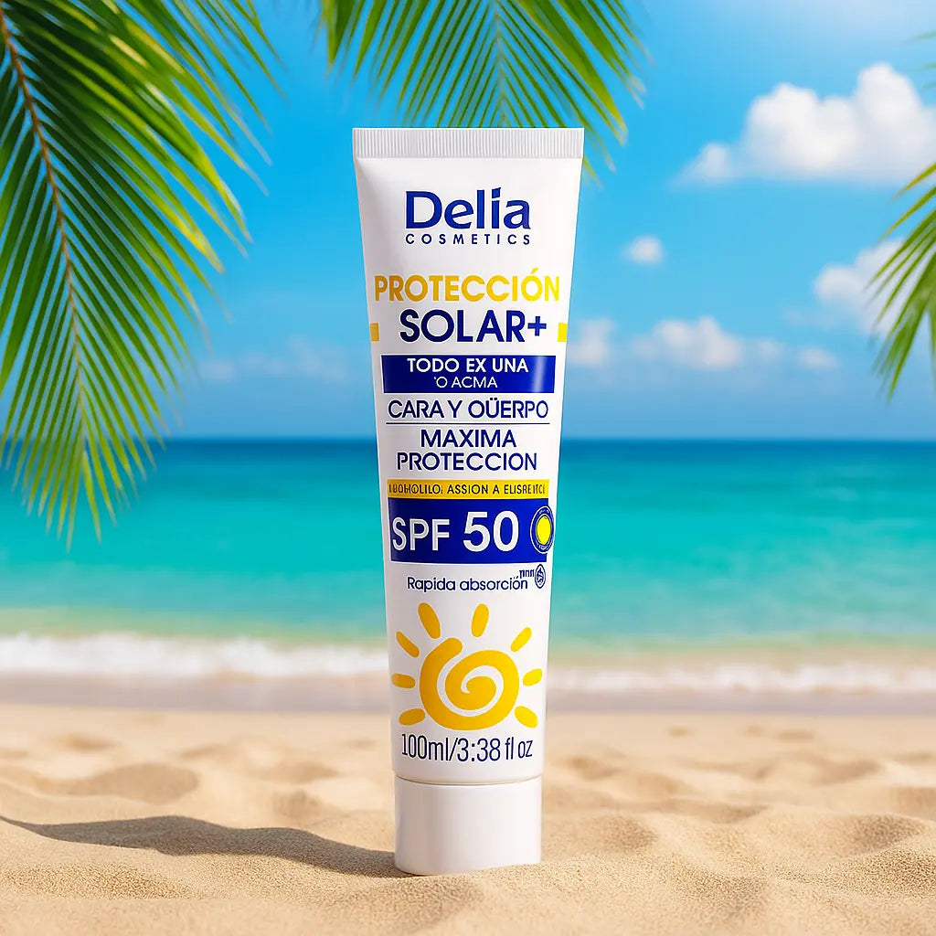 Delia Cosmetics – Protection Solaire+ SPF 50 (100 ml) – Visage & Corps delia
