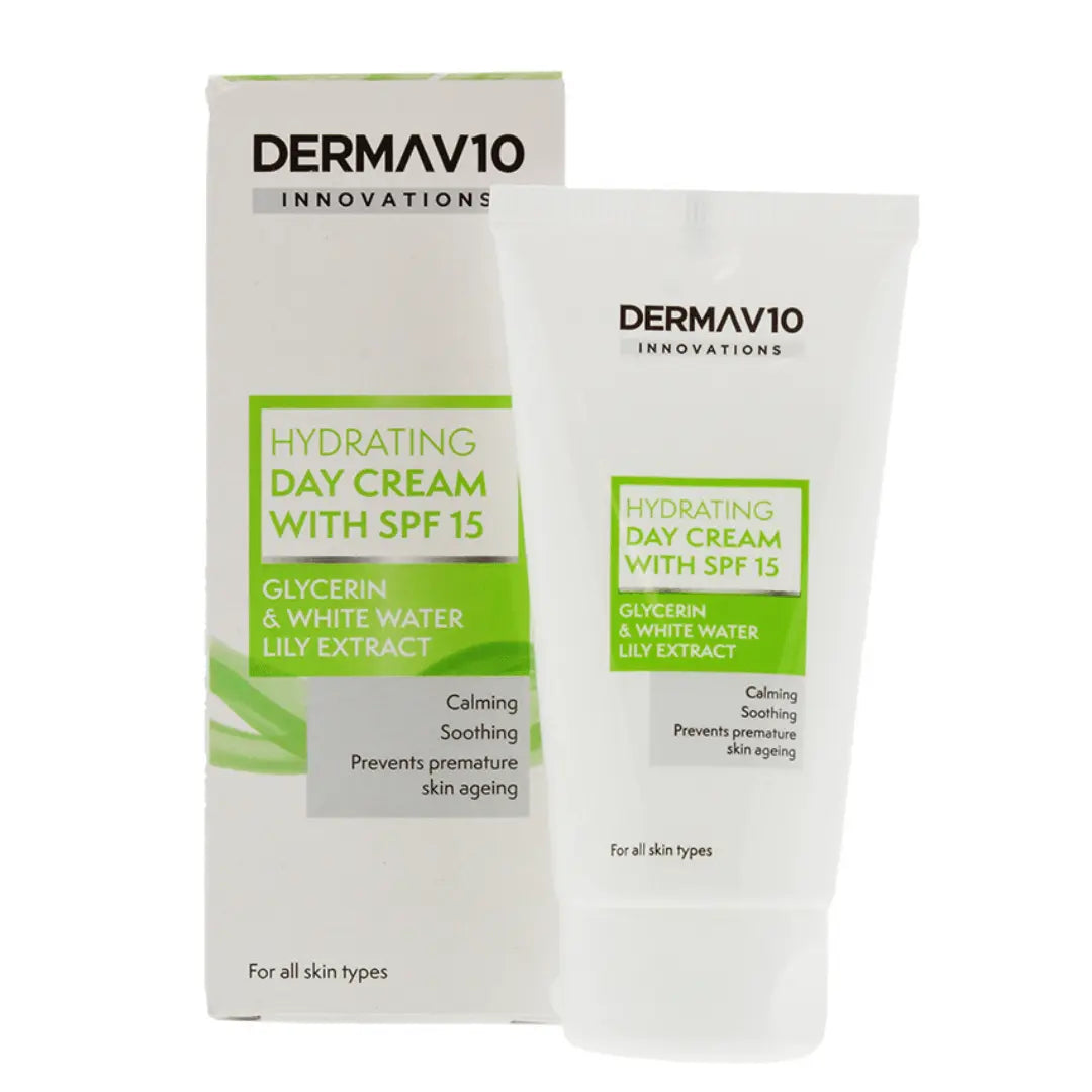 Dermav10 Crème de jour hydratante à la glycérine et à l'extrait de nénuphar blanc SPF15 - 50ml DERMAV10