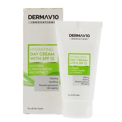 Dermav10 Crème de jour hydratante à la glycérine et à l'extrait de nénuphar blanc SPF15 - 50ml DERMAV10