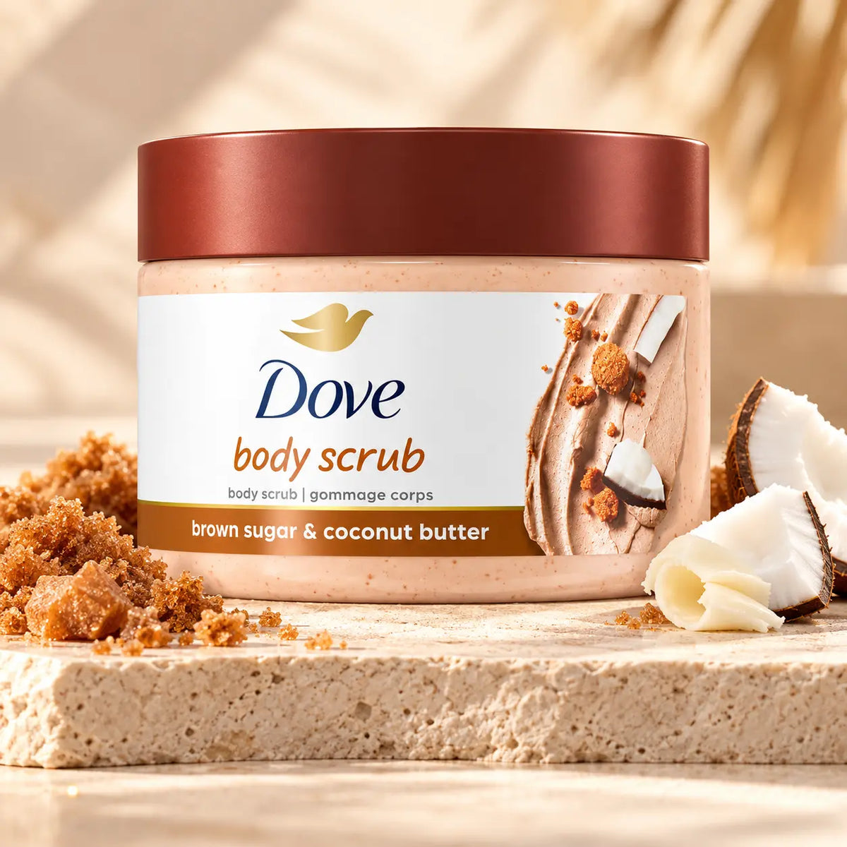 Dove Body Scrub Gommage Corps Exfoliant – Sucre Brun & Beurre de Coco 298 g