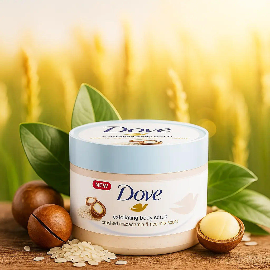 Dove Gommage corporel au parfum de macadamia broyée et de lait de riz 225 Ml DOVE