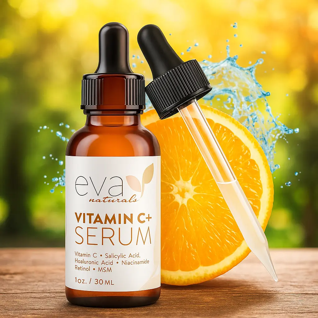 EVA Sérum à la vitamine C Plus avec sérum à l'acide hyaluronique, rétinol, niacinamide et acide salicylique  pour le visage - Anti-âge EVA
