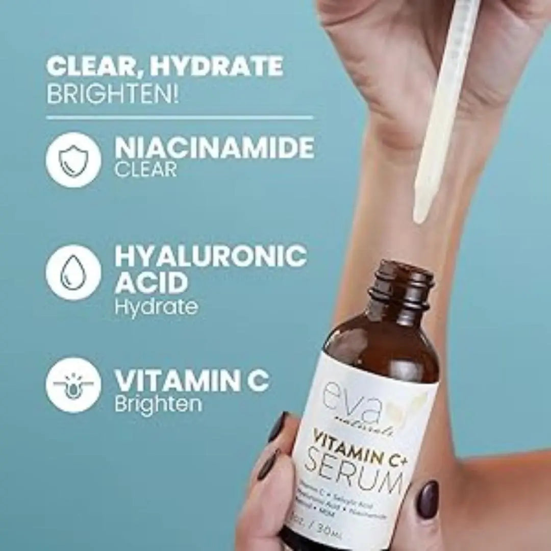 EVA Sérum à la vitamine C Plus avec sérum à l'acide hyaluronique, rétinol, niacinamide et acide salicylique  pour le visage - Anti-âge EVA