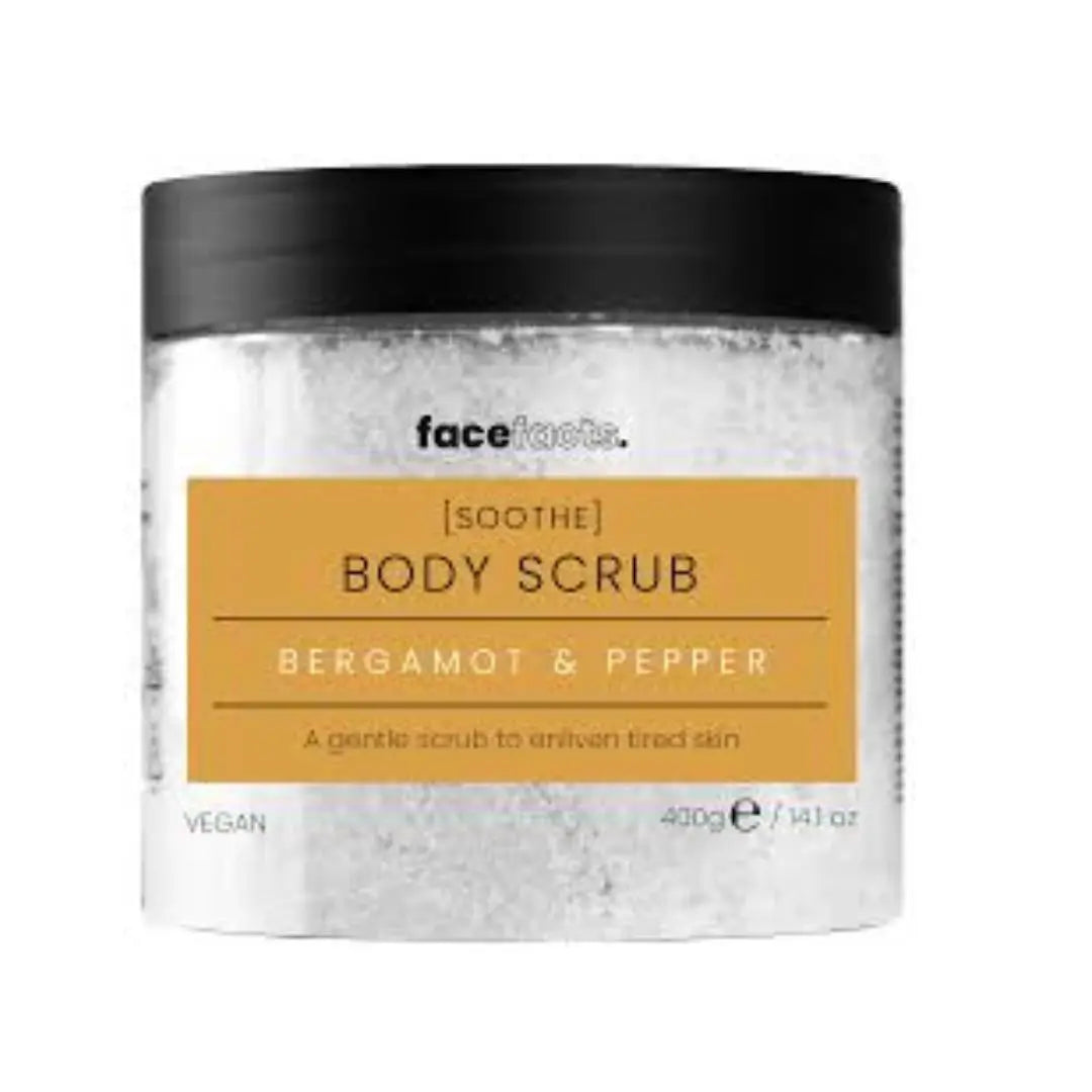 Face Facts Soothe Gommage corporel à la bergamote et au poivre noir 400 g MHT MULTI SERVICES