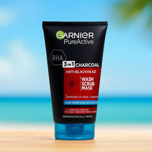 Charger l&#39;image dans la galerie, Garnier Nettoyant, gommage et masque 3 en 1 au charbon de bois Pure Active 150 ml GARNIER
