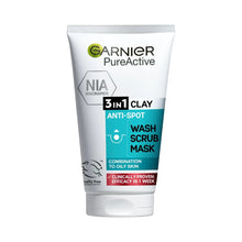 Charger l&#39;image dans la galerie, Garnier Pure Active Masque gommant à l&#39;argile 3 en 1 pour peaux grasses 150 ml GARNIER
