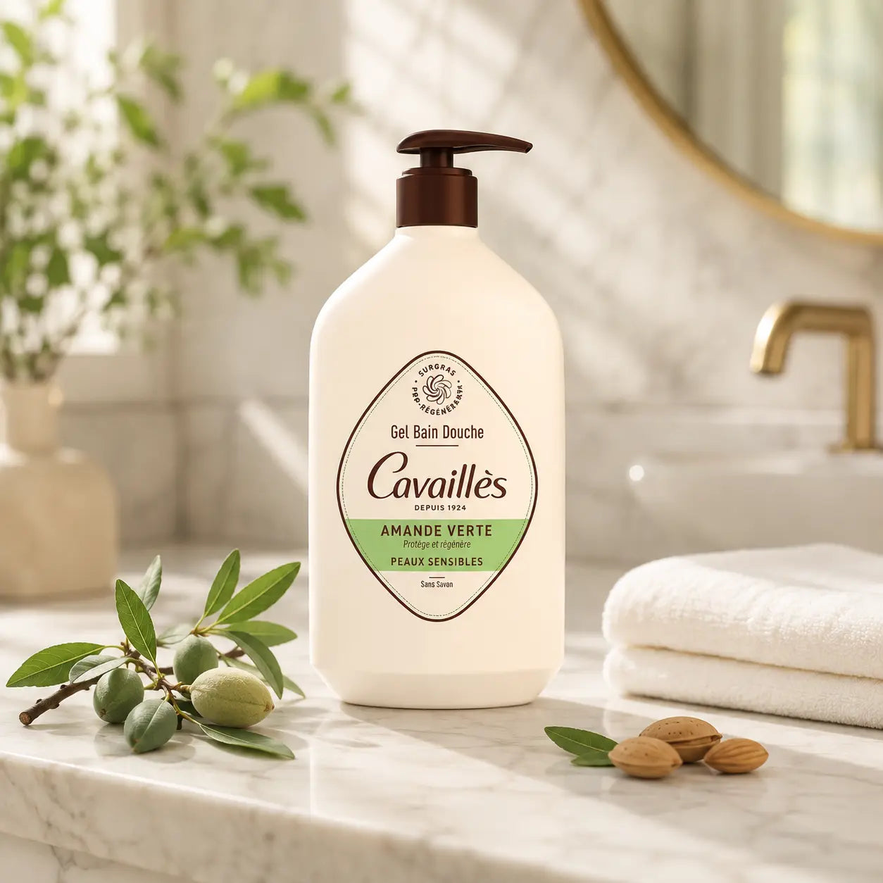 Gel Bain & Douche Surgras Rogé Cavaillès Amande Verte Peaux Sensibles — 1 L