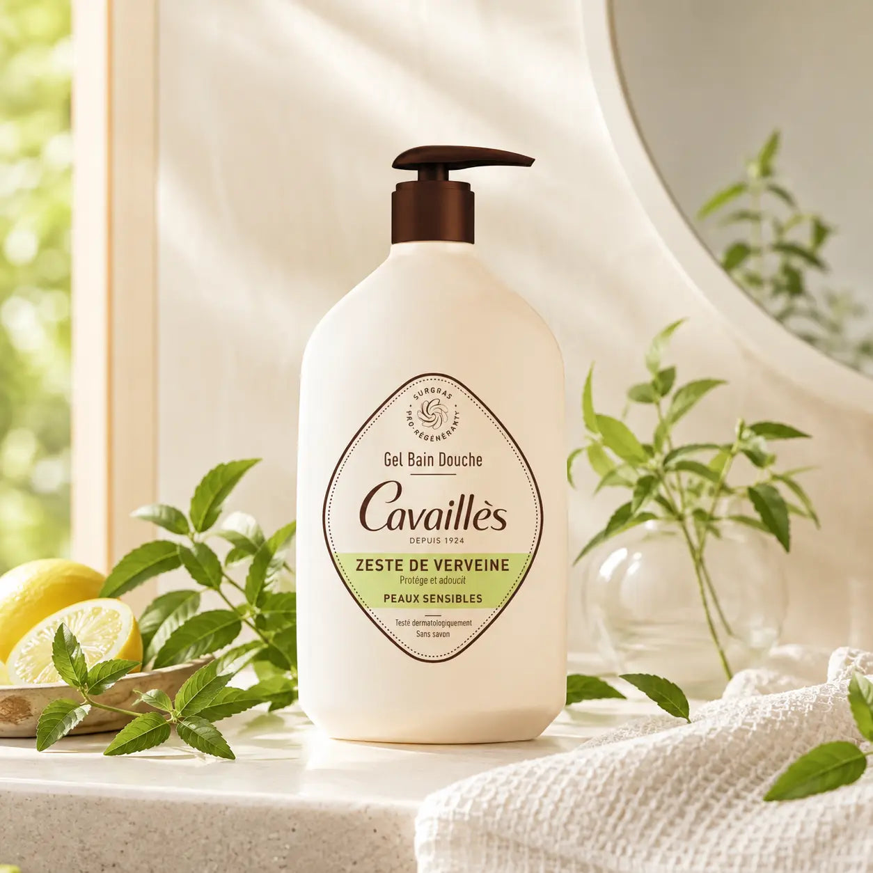 Gel Bain & Douche Surgras Rogé Cavaillès Zeste de Verveine Peaux Sensibles — 1 L
