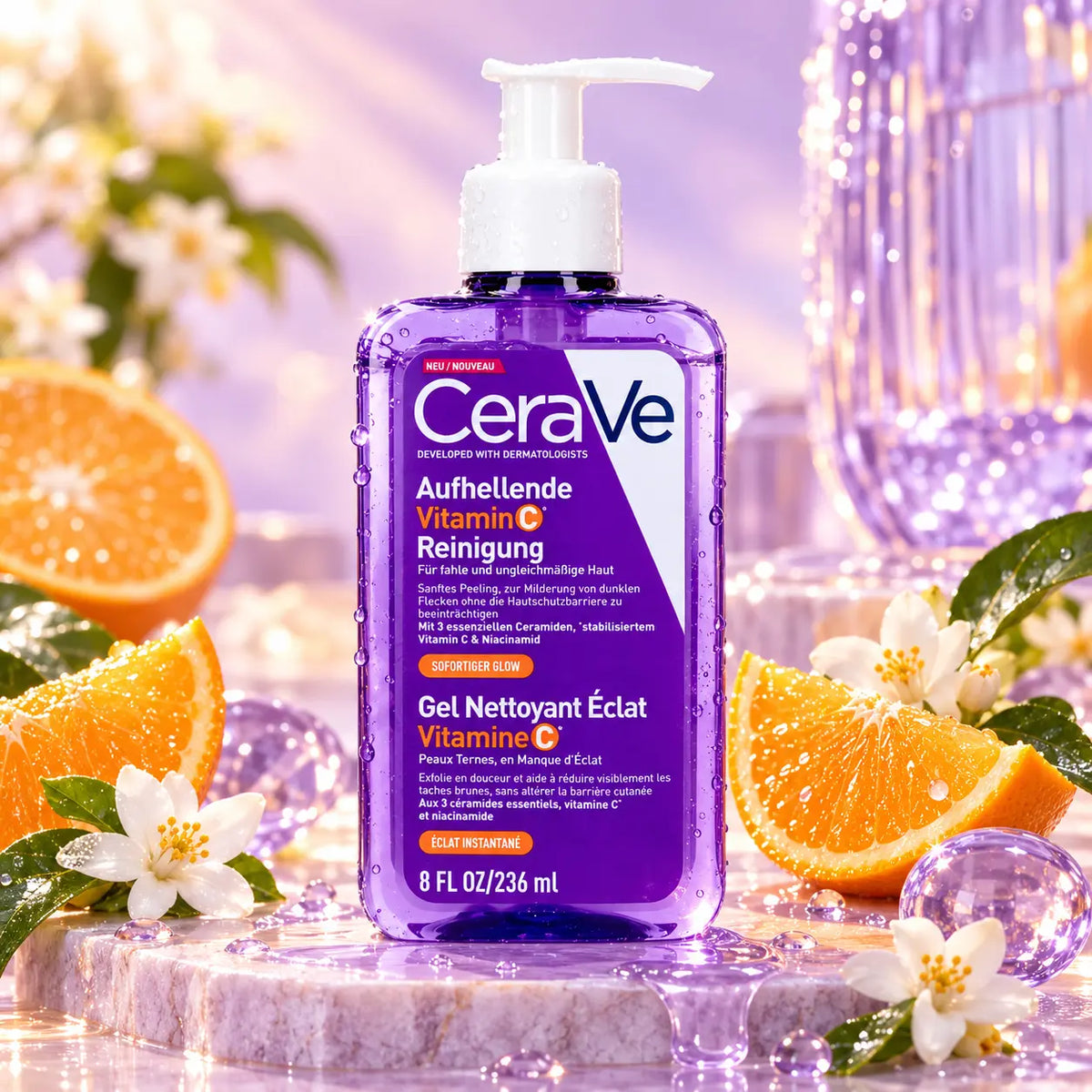 Gel Nettoyant Éclat Vitamine C CeraVe — Peaux Ternes — 236 ml