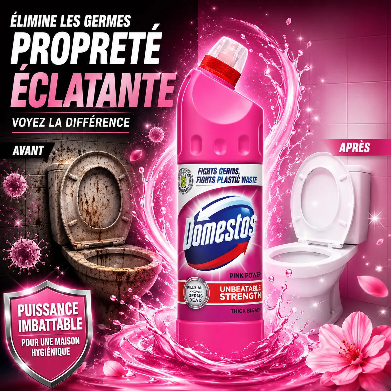 Javel Épaisse Désinfectante WC & Surfaces Domestos Pink Power — 750 ml