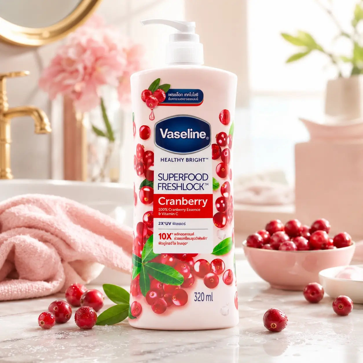 Lait Corps Vaseline Healthy Bright Superfood Freshlock Cranberry — 320 ml