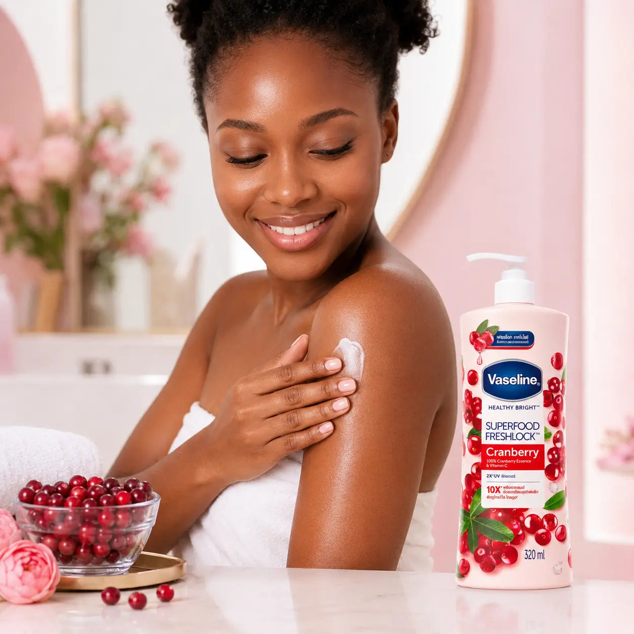 Lait Corps Vaseline Healthy Bright Superfood Freshlock Cranberry — 320 ml