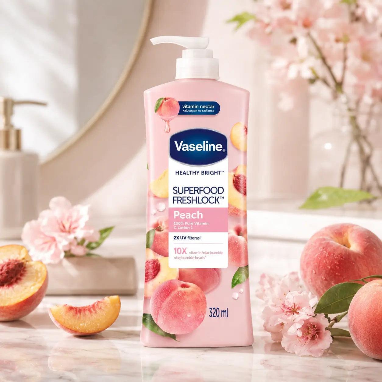Lait Corps Vaseline Healthy Bright Superfood Freshlock Peach — 320 ml