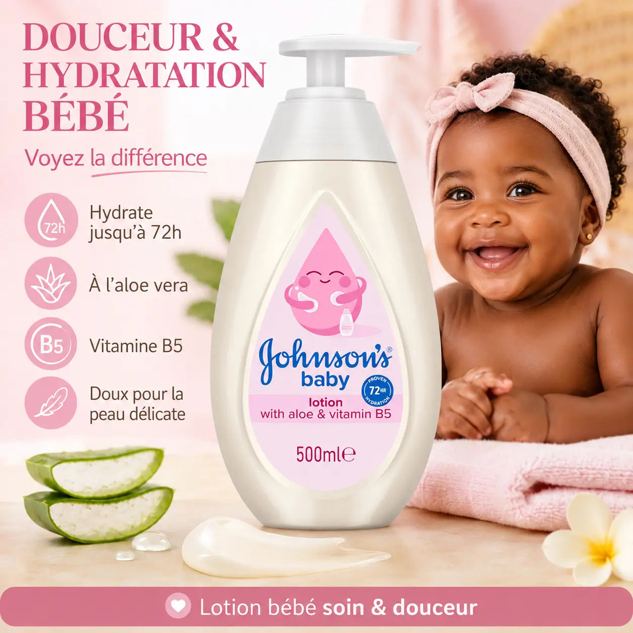 Lait hydratant Johnson's Baby aloe & vitamine B5 — 500 ml
