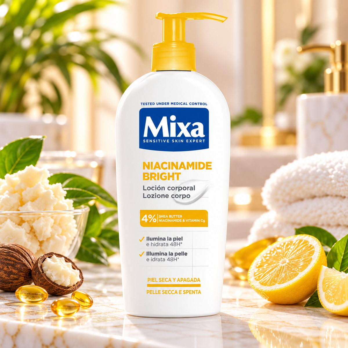 Lotion Corps Illuminatrice Mixa Bright Niacinamide — Karité & Vitamine C — 250 ml