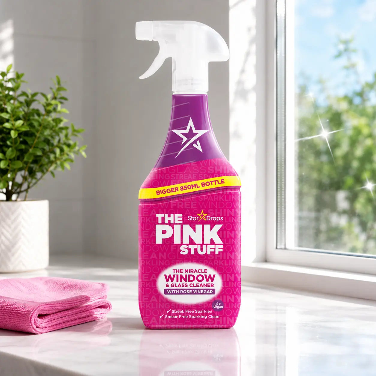 Nettoyant Vitres The Pink Stuff Window & Glass au Vinaigre de Rose — 850 ml