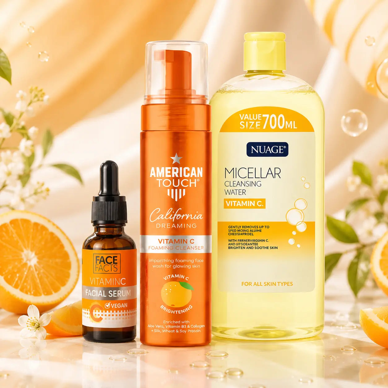 Pack N°28 — Éclat Vitamine C — Nettoyant Moussant + Sérum + Eau Micellaire 700 ml OFFERTE