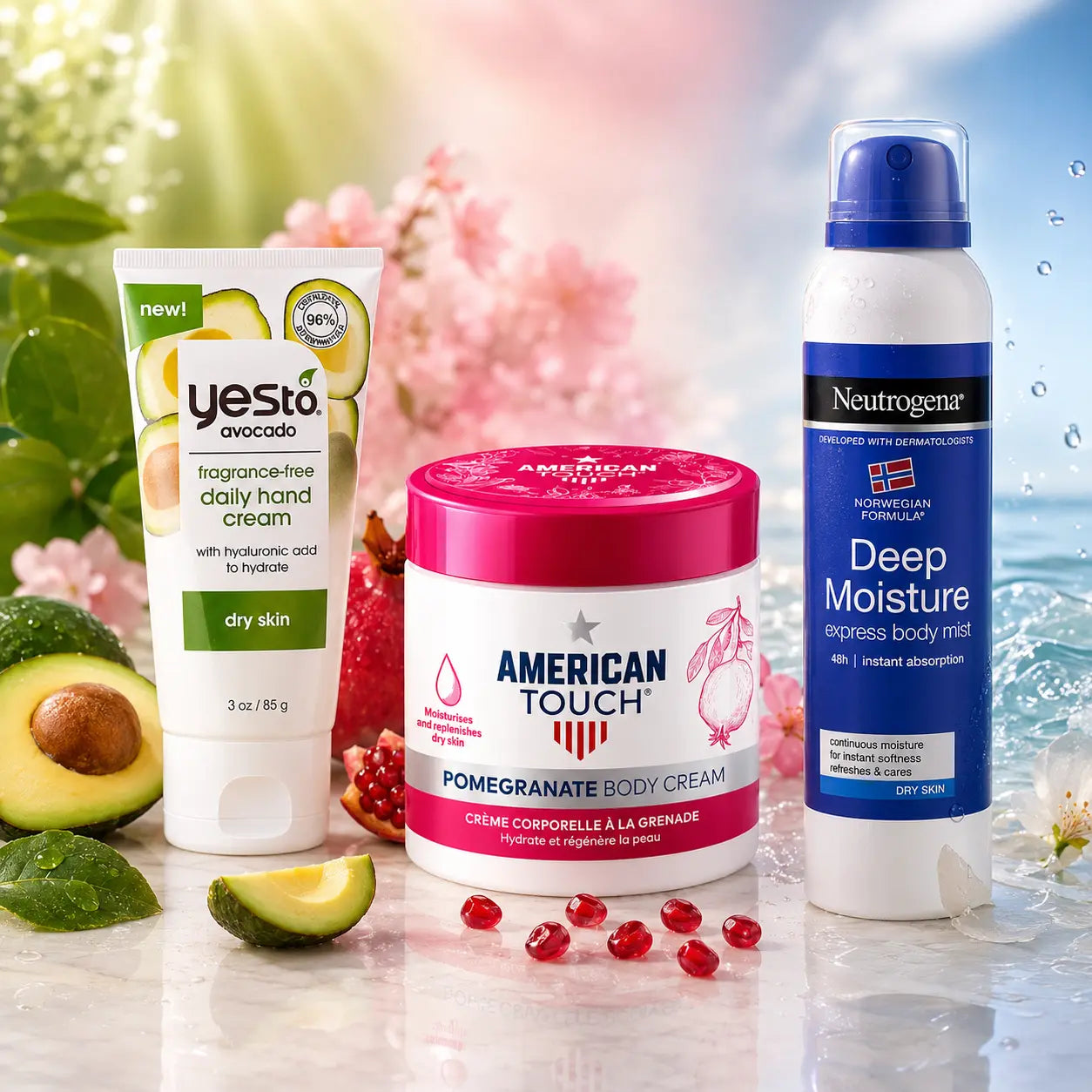 Pack N°29 — Hydratation Express — Brume Neutrogena + Crème Grenade 500 ml + Crème Mains
