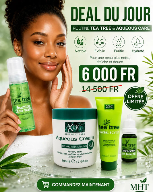 Pack N°47 — Routine Complète Tea Tree Peau Nette — Mousse Nettoyante + Gommage + Huile Pure + Crème Menthol