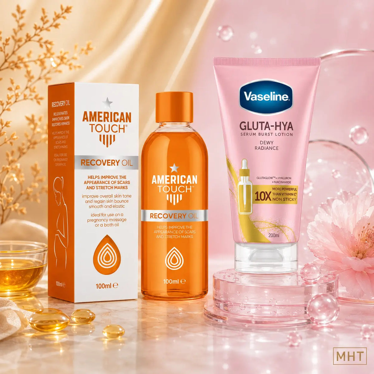 Pack N°41 — Peau Sans Marques — Huile Recovery American Touch + Lotion Vaseline Gluta-Hya
