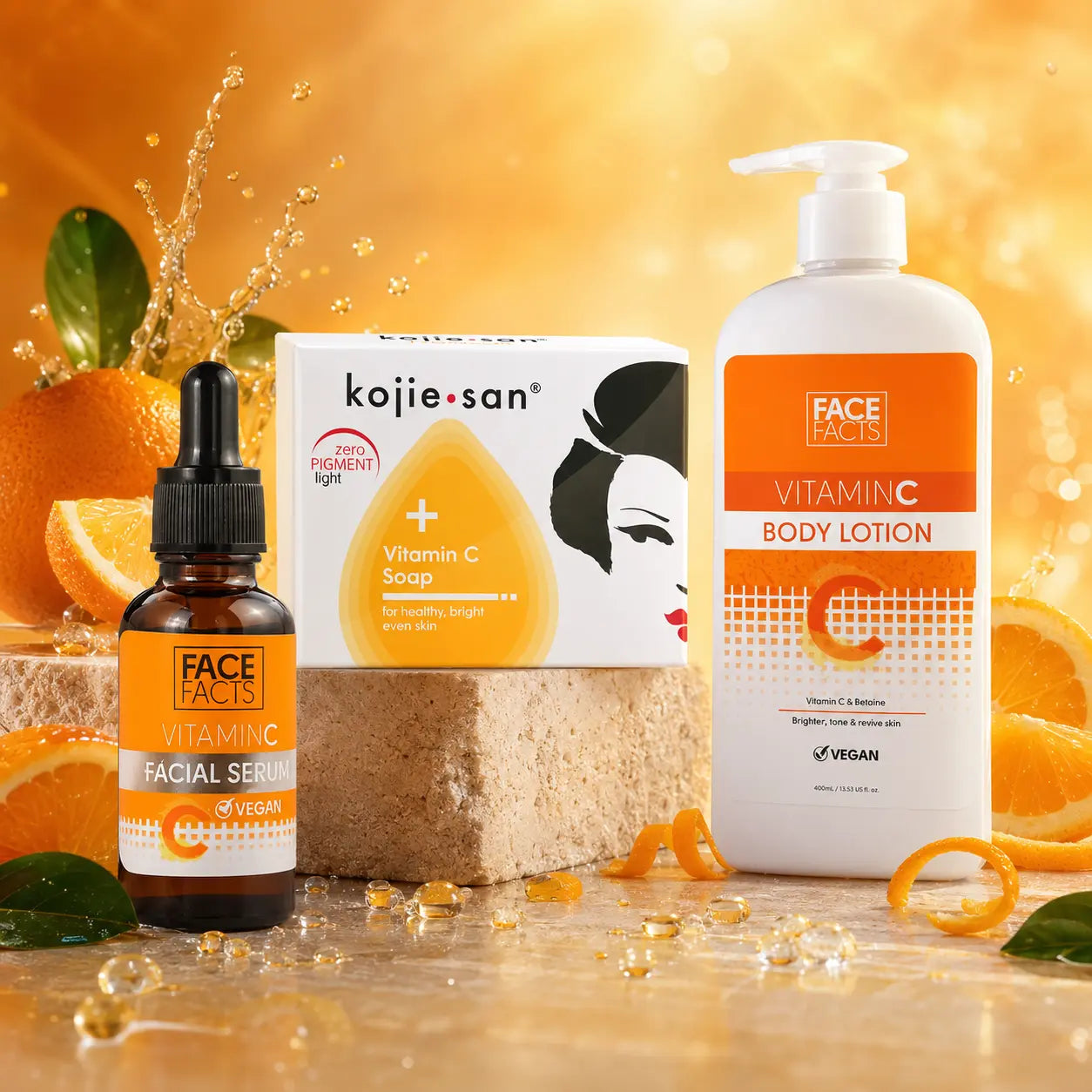 Pack N°20 — Routine 100 % Vitamine C — Savon Kojie San + Sérum Visage + Lotion Corps