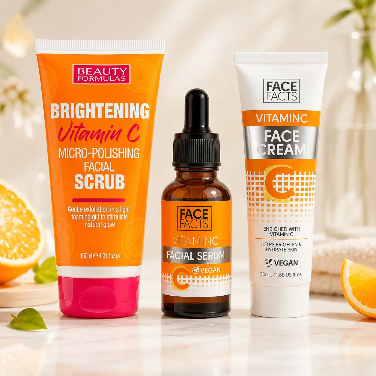 Pack N°10 — Routine Glow Vitamine C — Gommage Micro-Polissant + Sérum + Crème Visage