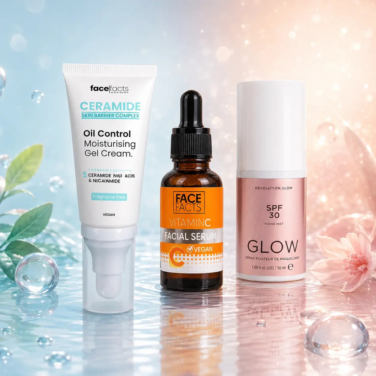 Pack Routine Journée Parfaite — Sérum Vitamine C + Crème-Gel Céramides + Spray Fixateur SPF 30