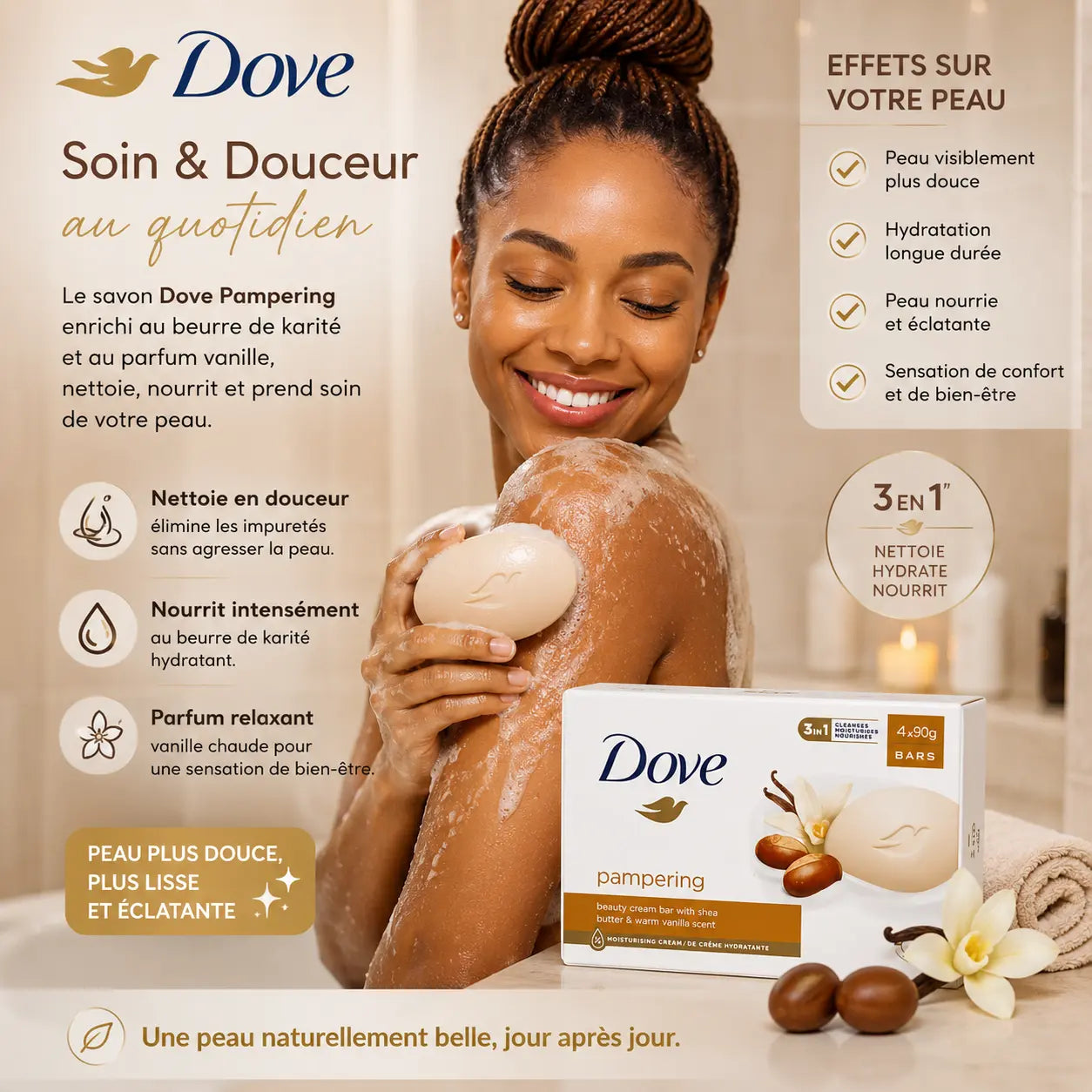 Pain de Beauté Dove Purely Pampering Karité & Vanille Peaux Sensibles — 2 × 90 g