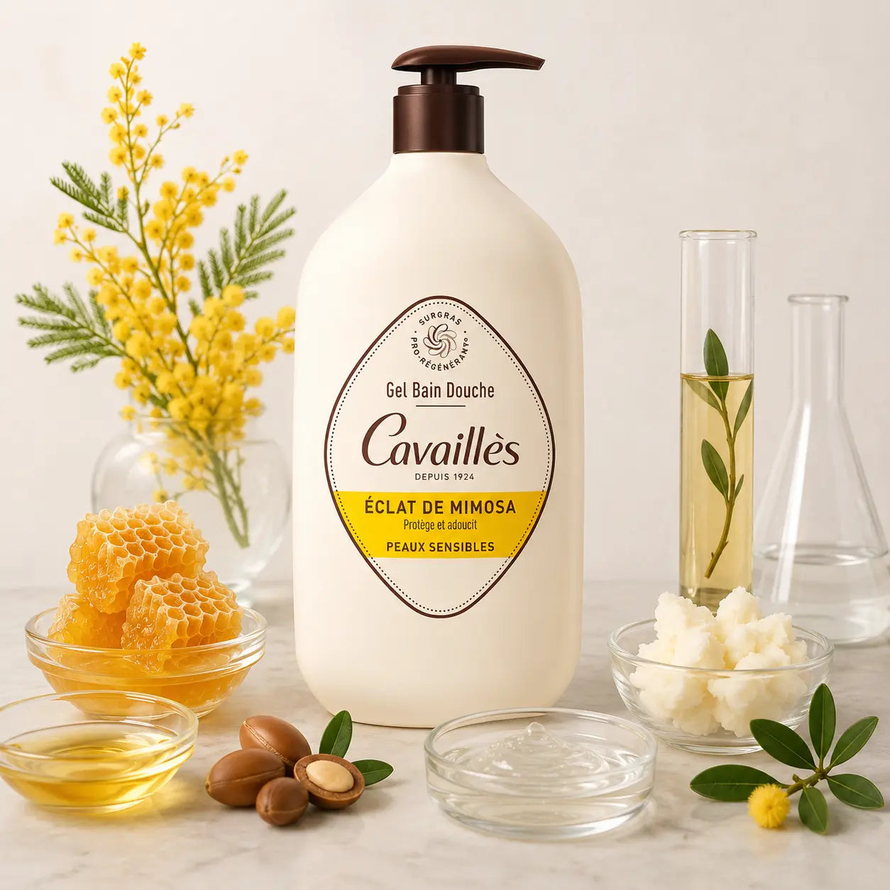 Rogé Cavaillès Gel Bain Douche Éclat de Mimosa Peaux Sensibles 1L