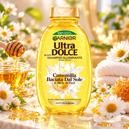 Shampooing Illuminant Garnier Ultra Doux Camomille & Miel de Fleurs — Cheveux Blonds — 250 ml