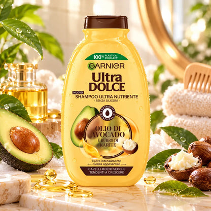 Shampooing Ultra Nutrition Garnier Ultra Doux Avocat & Karité — Cheveux Très Secs — 250 ml