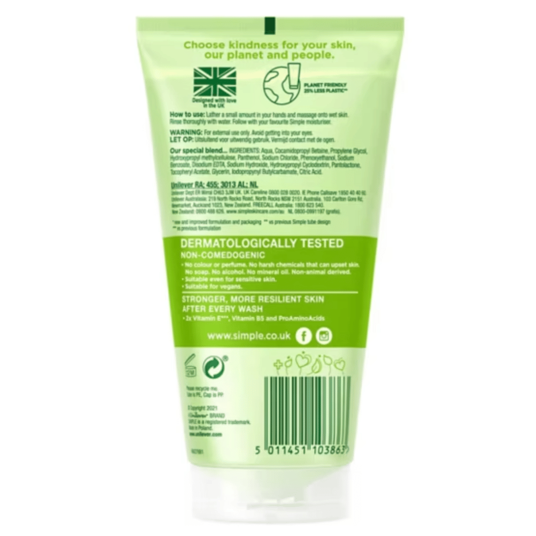 Simple Gel nettoyant rafraîchissant pour le visage  Kind to Skin 150 ml SIMPLE