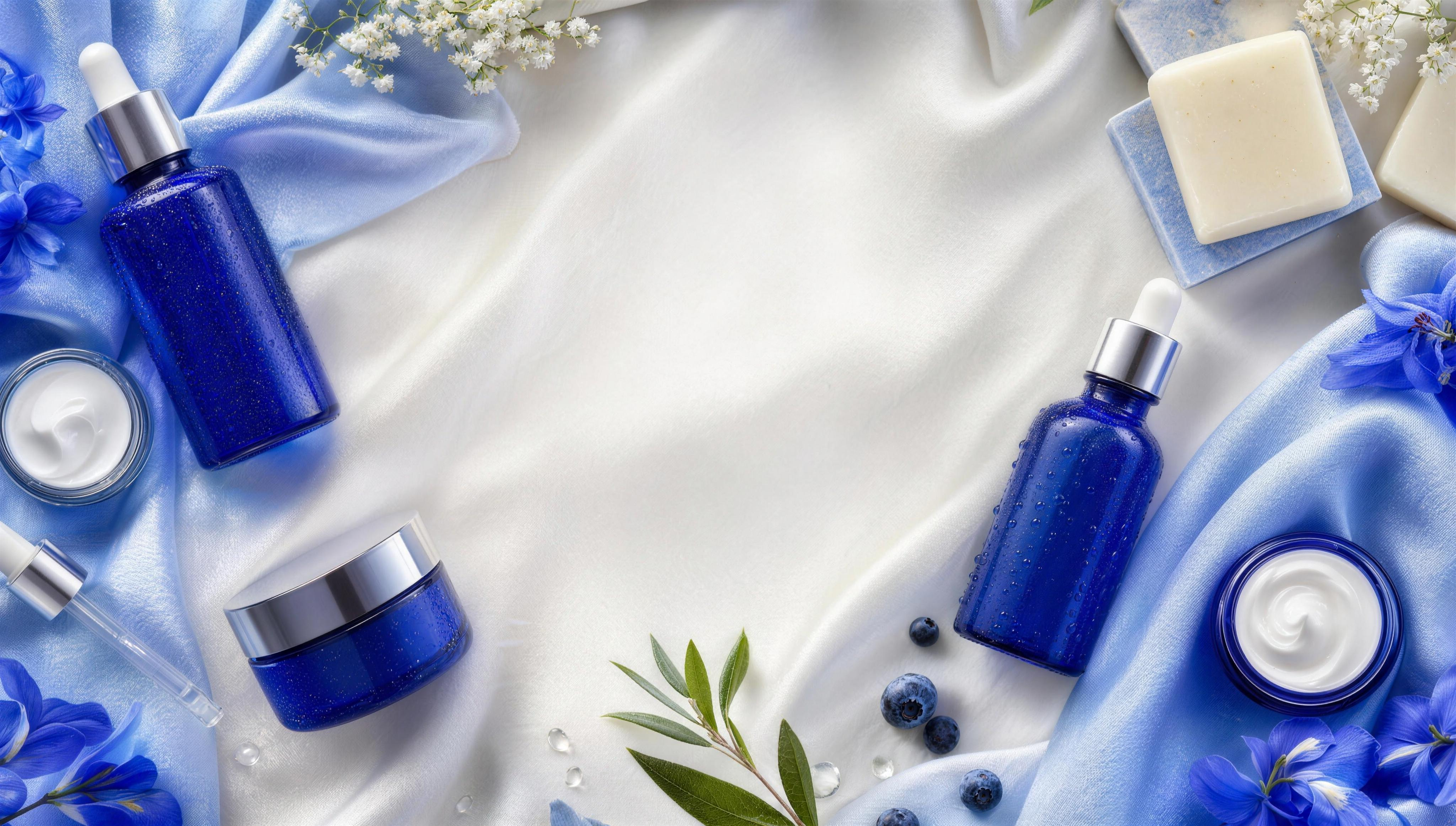 Produits de beauté MHT Multi-Services sur soie bleue