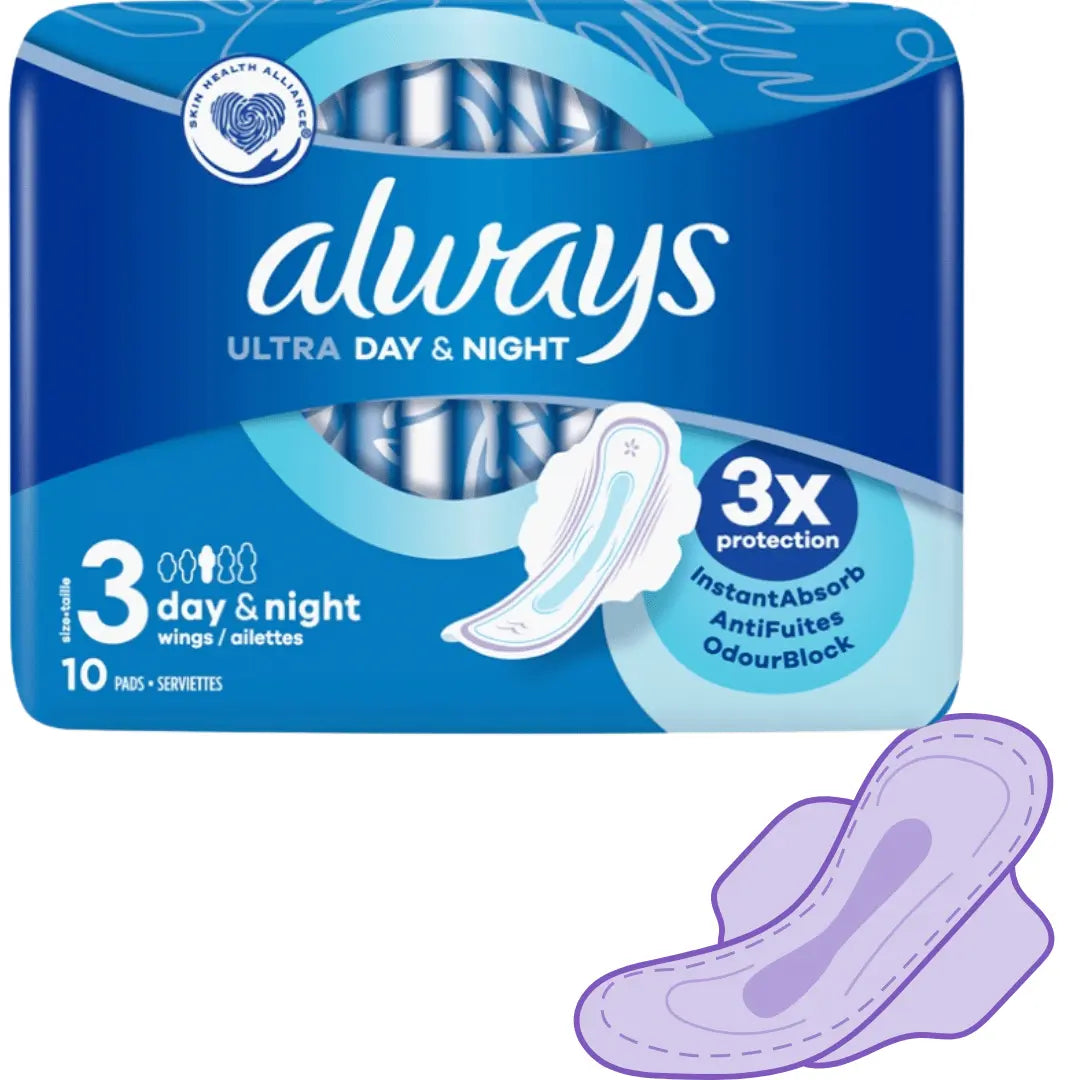 10. Always Ultra Jour & Nuit 10 Serviettes Hygiéniques Taille 3 ALWAYS